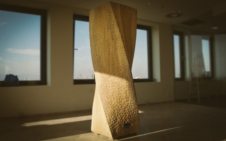 a woodblock lighting sculpture